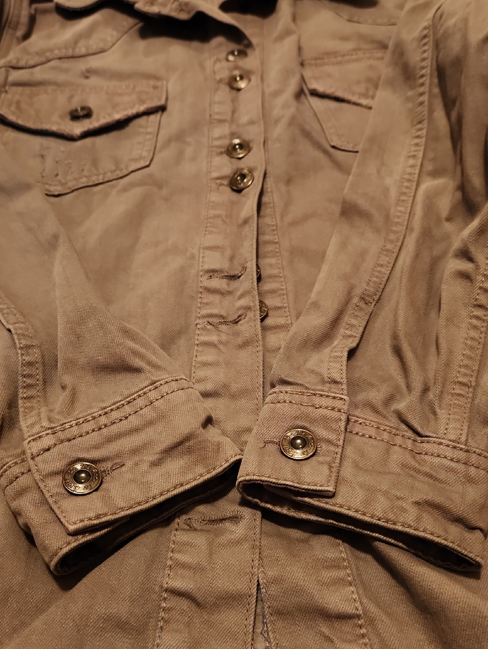 Free People Olive Green Utility Jacket with Distressed Hem Size Small - Picture 8 of 16